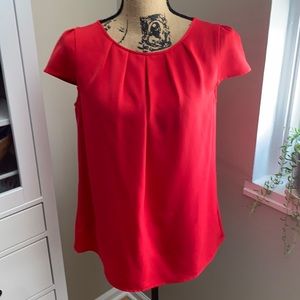 LOFT Red Short Sleeve Pleated Blouse